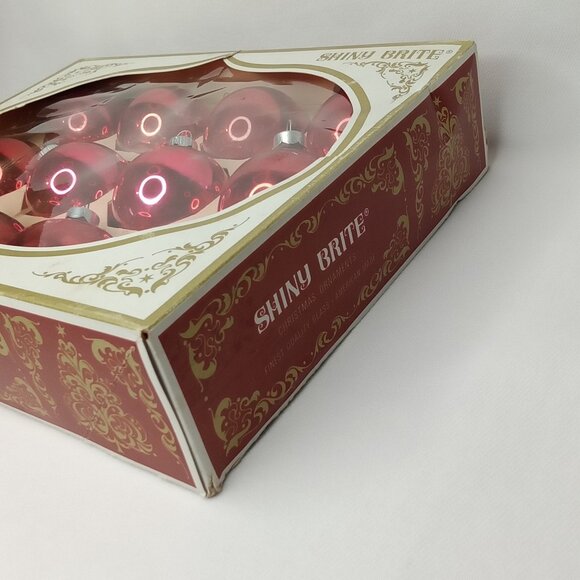 MCM Christmas Ornament Set Of 10 With Original Box Pink Glass Shiny Brite 1950s - Picture 10 of 14